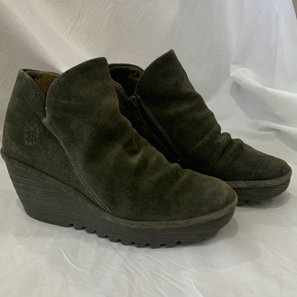 Fly London Shoes | Fly London Wezo Sludge Green Suede Zipper Ankle Booties Size36 | Color: Green | Size: 6 | 10114713's Closet